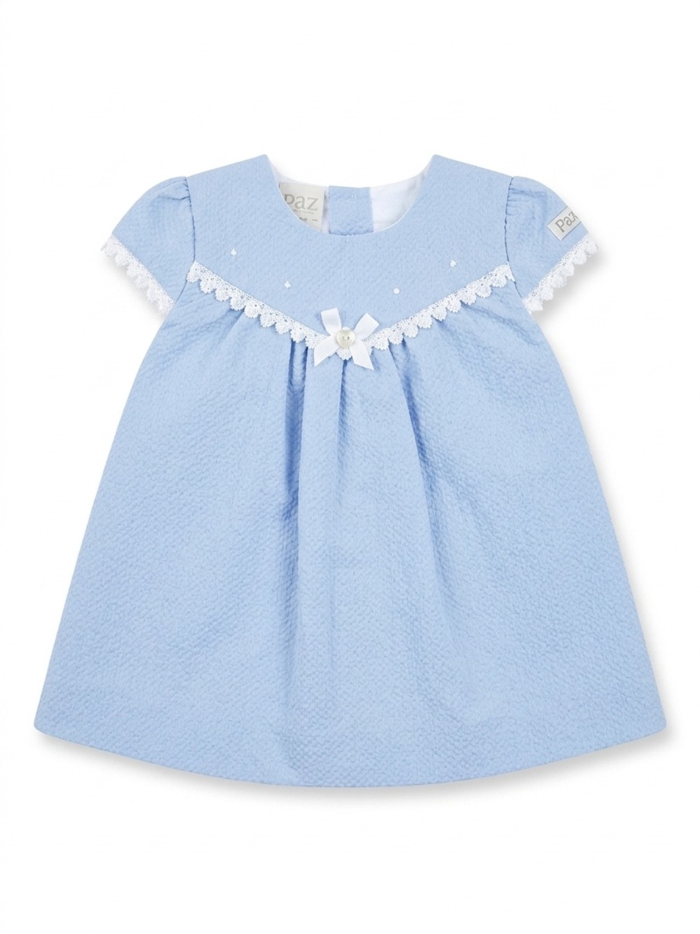 PAZ Rodriguez Baby Girl Blue Seersucker Lace Dress - Spain - 9M